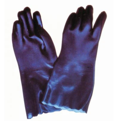 THX-7103 PVC Coated Glove, 100% Cotton Interlock Lining, Long Cuff, Black PVC Coating, Sandy Finish.