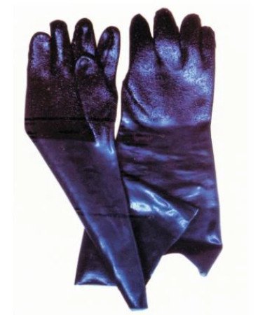 THX-7102 PVC Coated Glove, 100% Cotton Interlock Lining, Long Cuff, Black PVC Coating, Gramular Finish.