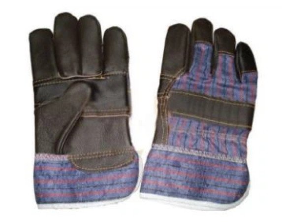 TH-7006 Cowhide Split Leather Glove, 10.5'' Dark Color Furniture Leather Patch Palm Glove, Stripe Cotton Back, And Pasted Cuff, Half Lining.