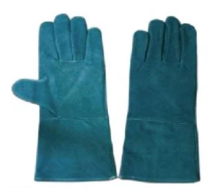 TH-5251 Cowhide Split Leather Glove, 14'' Green Cowhide Split Full Leather Welder Glove, Full Palm And Two Piece Leather Back, Full Welted Seam, Full Lining.