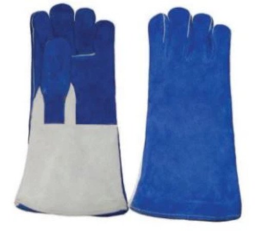 TH-5167 Cowhide Split Leather Glove, 14'' Blue Cowhide Split Leather Welder Glove, One Piece Leather Back, Welted Seam, Full Lining.