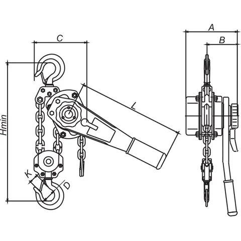 ITM LEVER HOIST, HEAVY DUTY, 6 TONNE, 1.5 METRE LIFT, WITH LOAD LIMITER