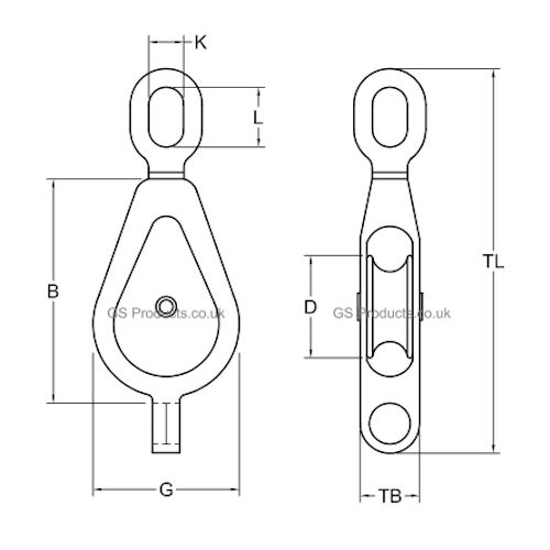 GMI Iron Steel Malleable Pulley Blocks Single Wheel - Swivel Oval Eye