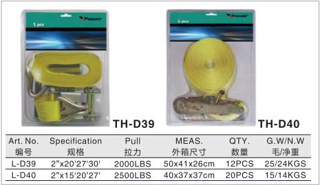 TH-D39 / TH-D40 Ratchet Tie Down, to fix when transporting, moving, shipping or storing goods