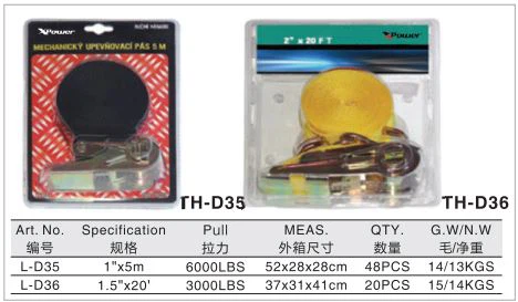 TH-D35 / TH-D36 Ratchet Tie Down, to fix when transporting, moving, shipping or storing goods