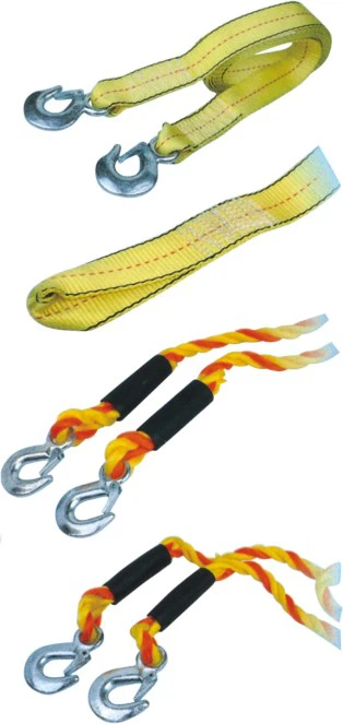 Tow Strap with Webbing Belt and Hooks