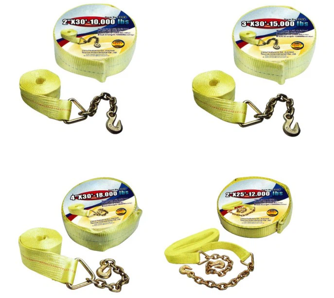 Tow Strap with Webbing Belt and Hooks